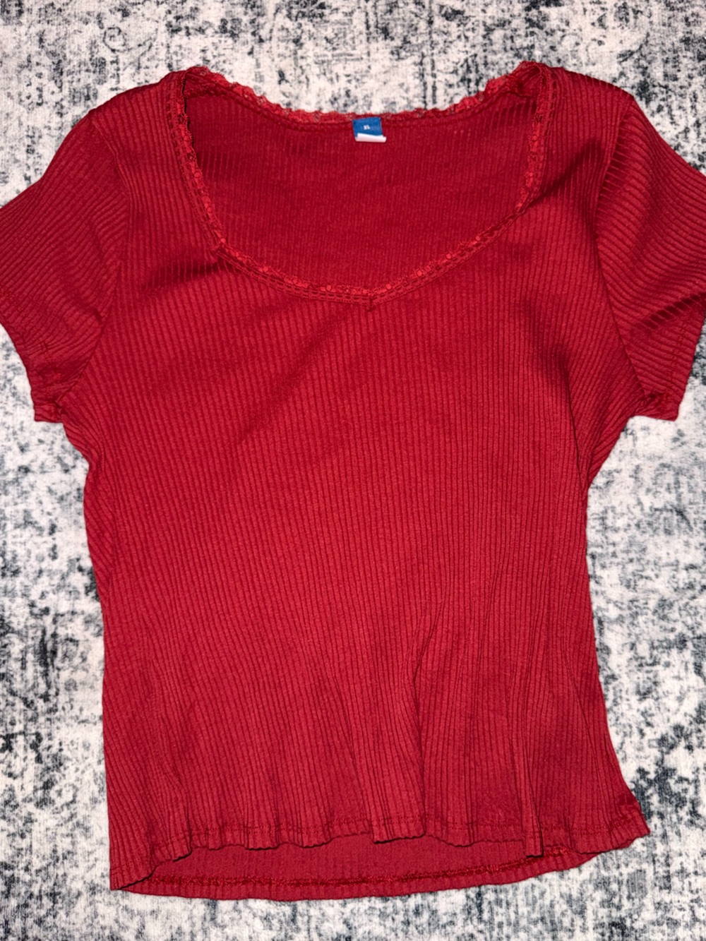 Old Navy Red Ribbed Scoop Neck Short Sleeve Top